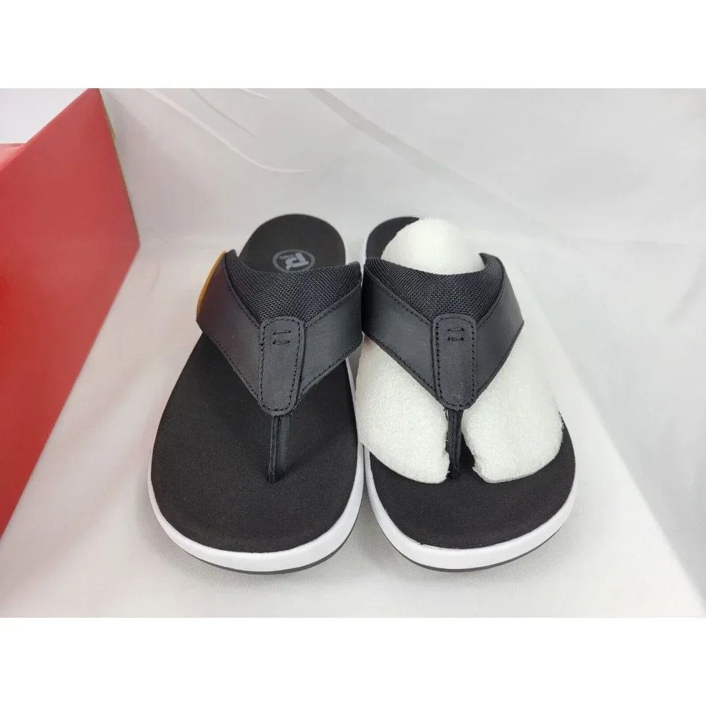 Propet Easton Leather Flip Flop Sandals Shoes Mens Size 10 Black White MSV011P - Picture 3 of 8